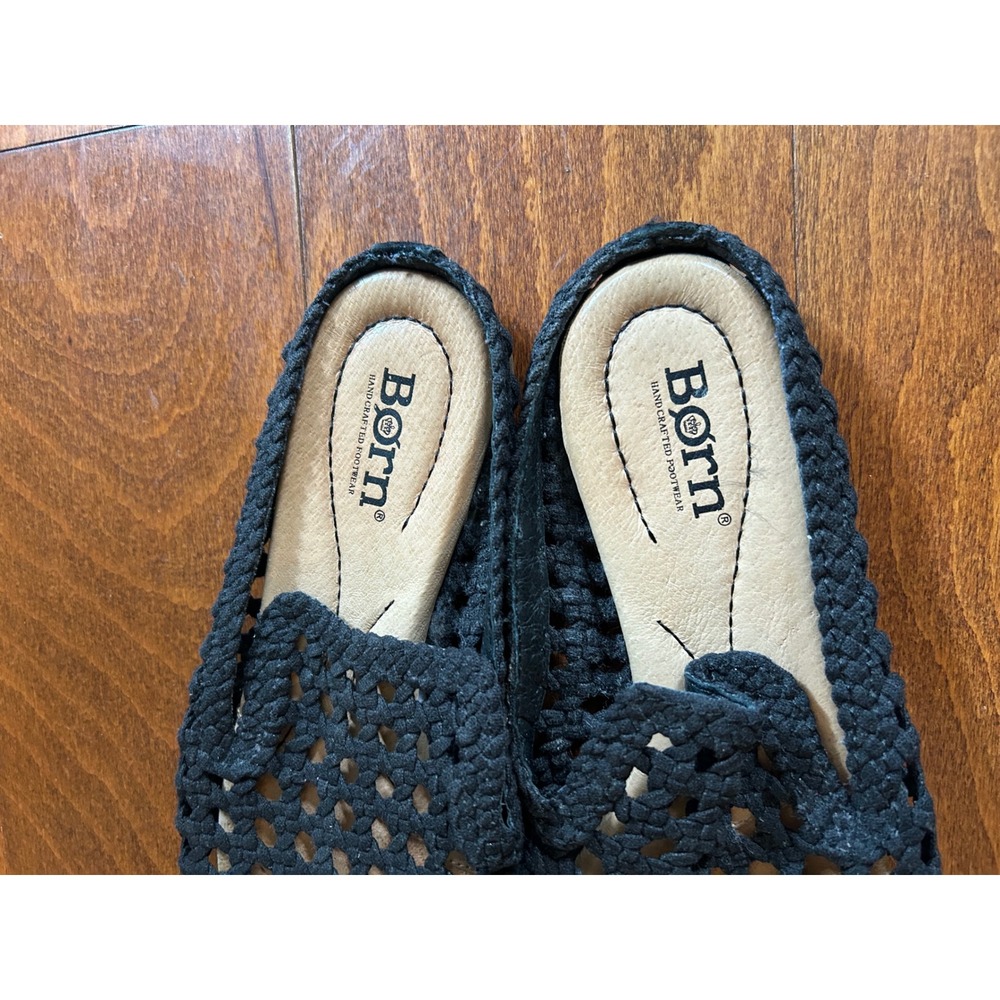 Born Womens Black Woven Fabric Mules Slip On Flats Slides Knit Beach 7 M - Picture 3 of 9